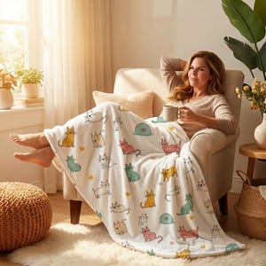 Cozy Cat Flannel Throw Blanket - Soft Plush Fleece for Pet Lovers, Bedrooms, and Couches