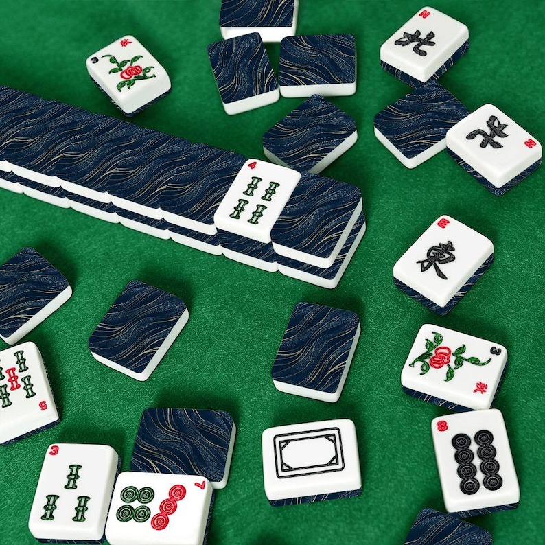 Navy Blue Gold American Mahjong Tiles Set - Game Pieces Collection image 4