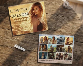 Cowgirl-Kalender 2027, malerische Pferdeporträts mit beschreibbaren matten Rastern