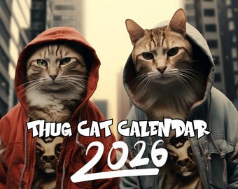Calendario de pared 2026 de Funny Thug Cat: Planificador mensual divertido