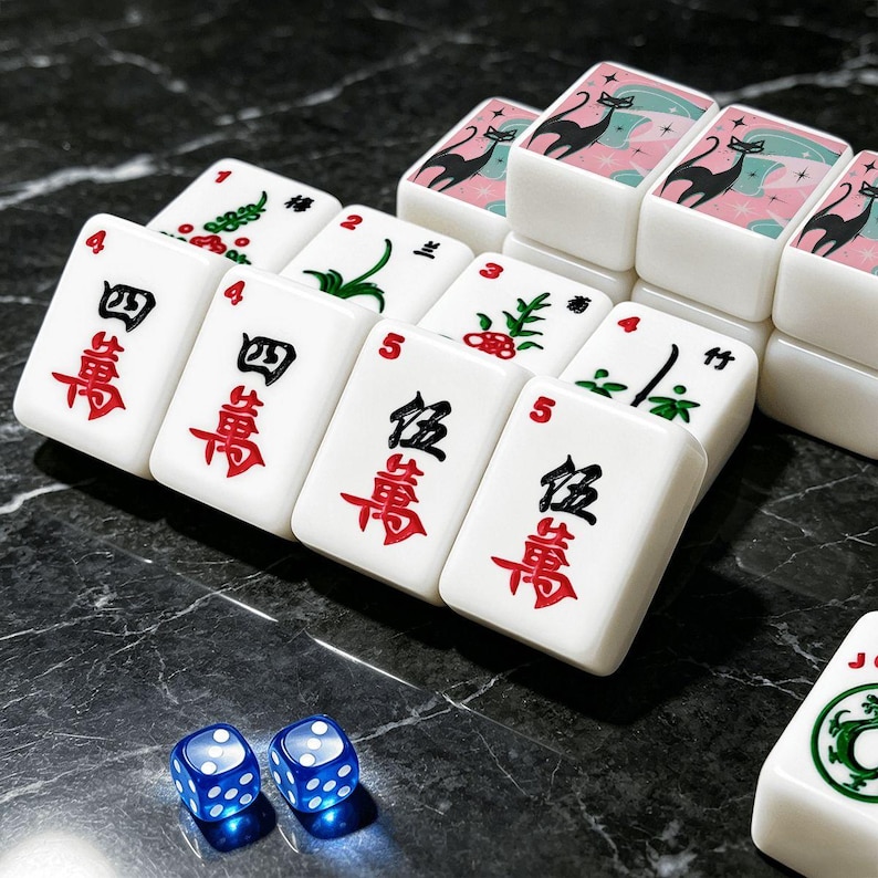 Pink Retro Cat Mahjong Tile Set, Acrylic Tabletop Game Accessories image 6