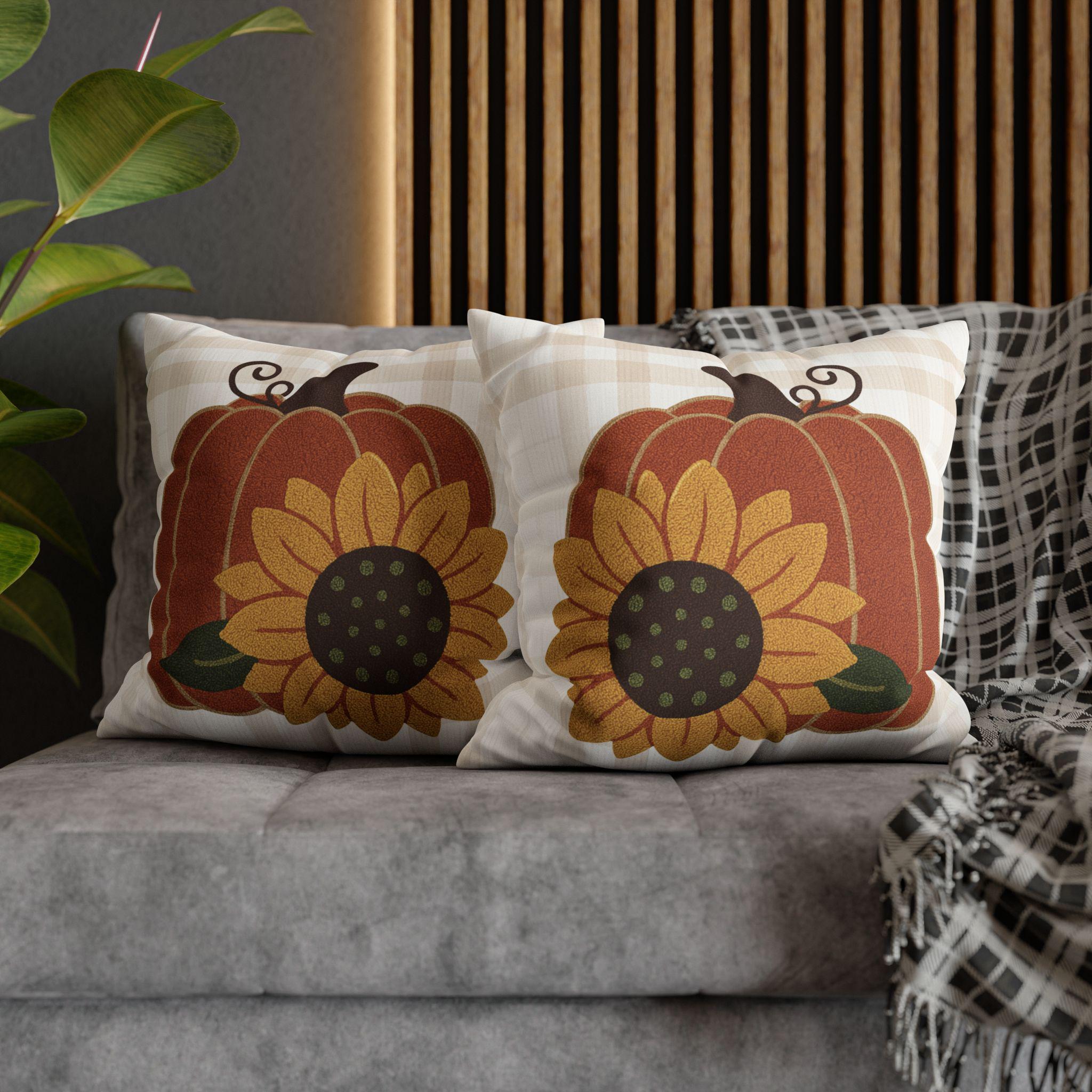 Autumn Square Pillowcase: Pumpkin & Sunflower Farmhouse Decor, Cozy Fall Accent, Thanksgiving Gift - Thumbnail 4