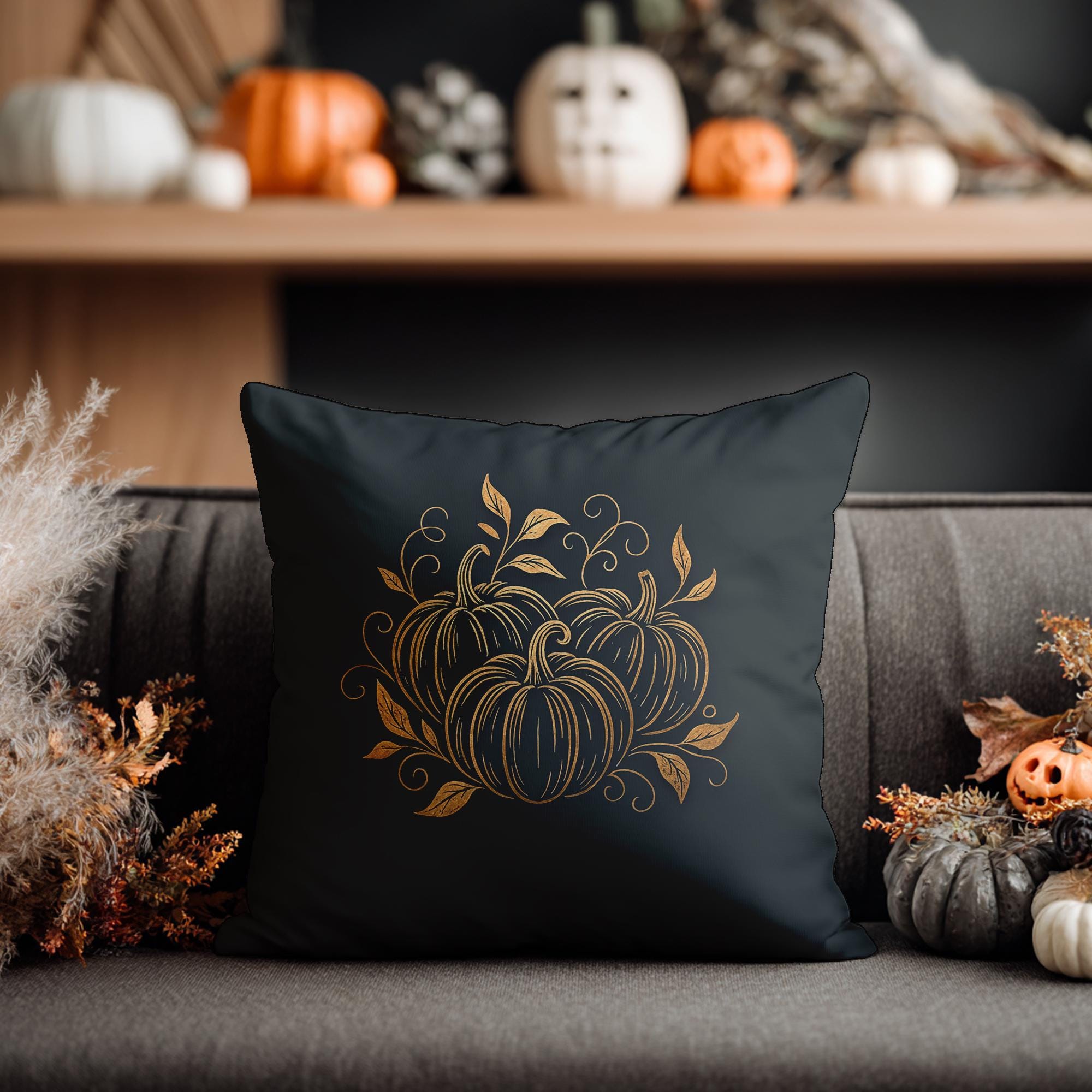Autumn Pumpkin Floral Square Pillowcase - Cozy Fall Accent Cushion Cover for Thanksgiving Decor - Thumbnail 5