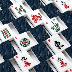 Navy Blue Gold American Mahjong Tiles Set - Game Pieces Collection image 3