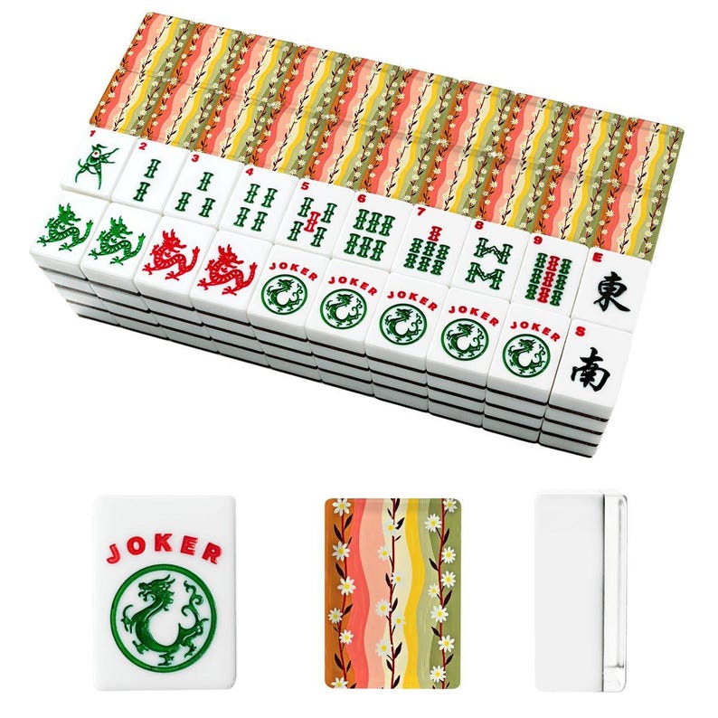 Juego de fichas de Mahjong americano "Daisys trepadoras" - Piezas de juego con motivos florales imagen 8