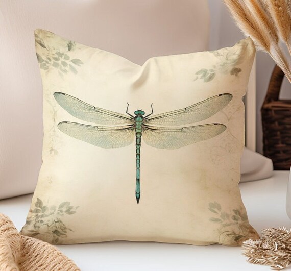 Elegant Dragonfly Design Pillow Cover for Couch or Gift Chic Beige Minimalist Decor Etsy