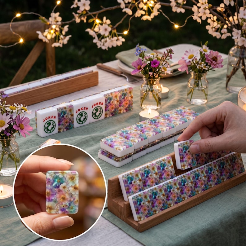 Floral American Mahjong Tiles - Beautiful Flower Design Game Set for Traditional Chinese Table Play, best selling mahjong tile set