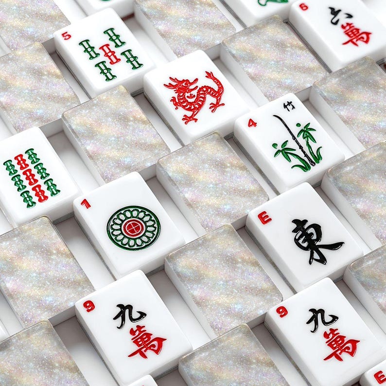 Glitter American Mahjong Tiles - Sparkly White Game Set Pieces Board Gaming Accessories immagine 2
