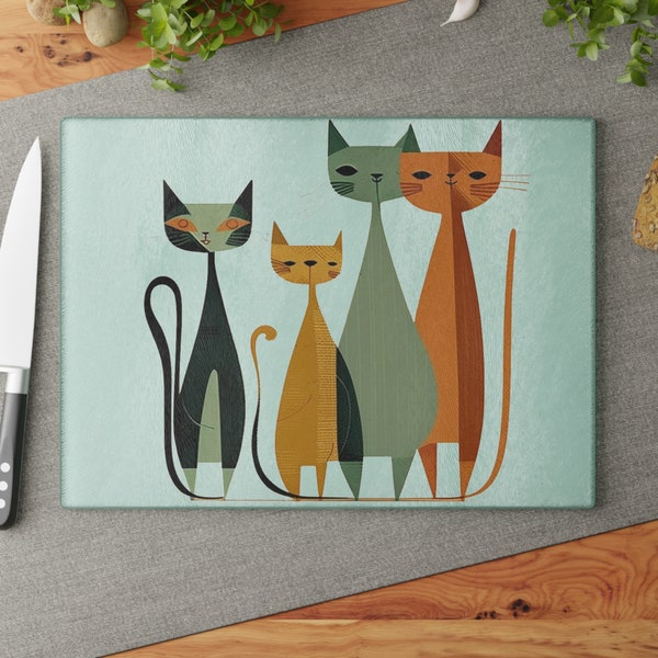 Retro Cat Cutting Board, Retro Cutting Board, Chopping Board, Food Prep Board, Food Chopping Board, Host Gift