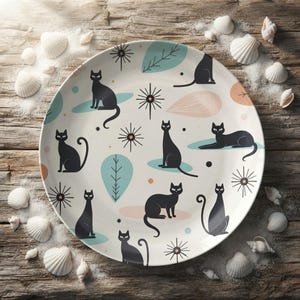 Retro Cat Plate Vintage Feline Dinnerware Kitten Dish Collectible Kitchen Decor Mid Century Modern
