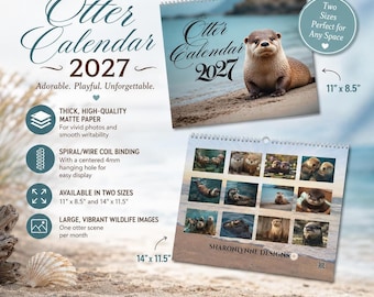 Sea Otters Wall Calendar Monthly Blank Grid Wildlife Photography Nature Marine Animal Decor Gift