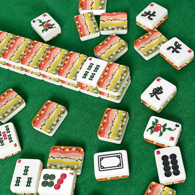 Juego de fichas de Mahjong americano "Daisys trepadoras" - Piezas de juego con motivos florales imagen 7