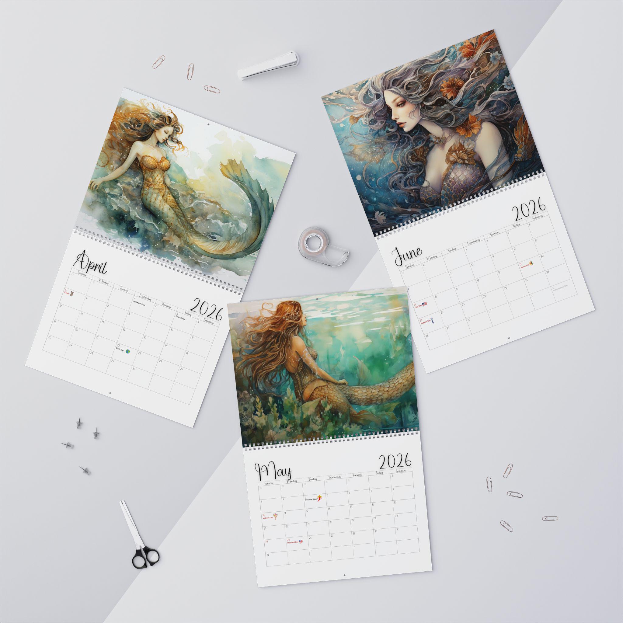2026 Mermaid Ocean Wall Calendar: Underwater Sea Creature Art Planner with Fish Tail Graphics - Thumbnail 4