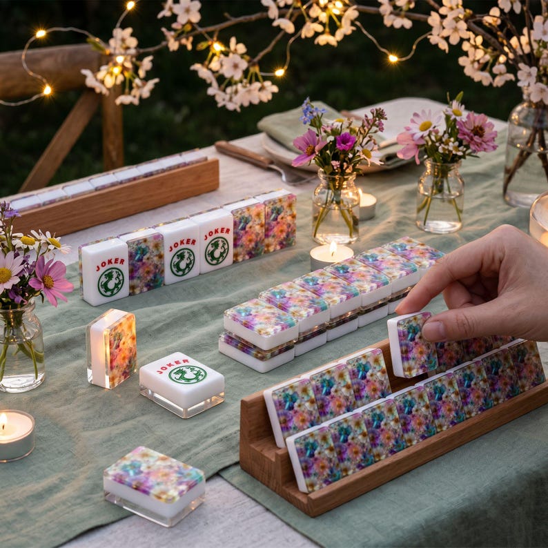 Floral American Mahjong Tiles - Beautiful Flower Design Game Set for Traditional Chinese Table Play