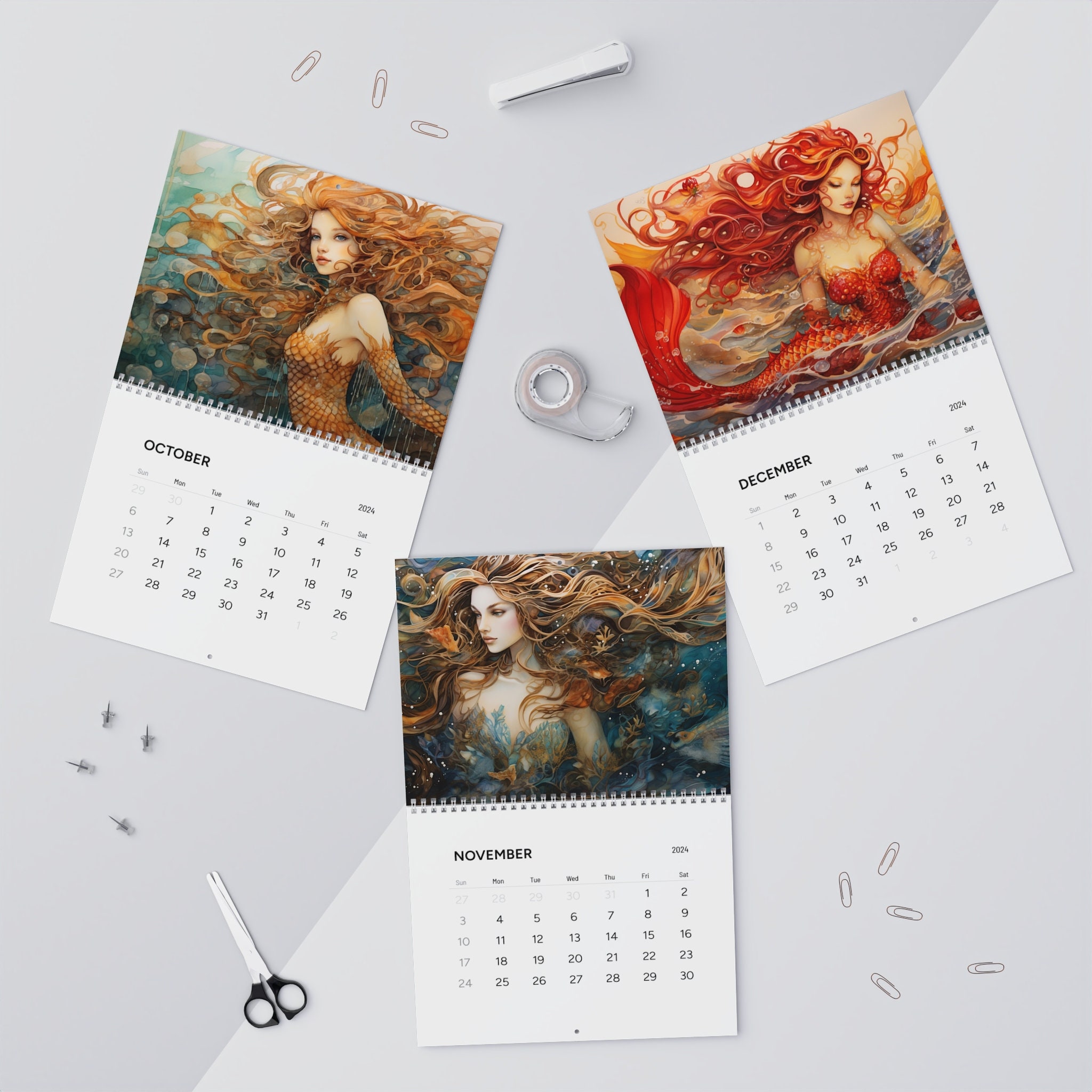 Mermaid Calendar, Mermaid Wall Calendar, Mermaid 2025 Calendar sold by
