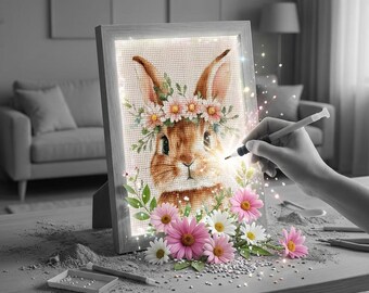 Bunny Diamond Painting Kit: DIY Mosaic Art With Flower Crown for