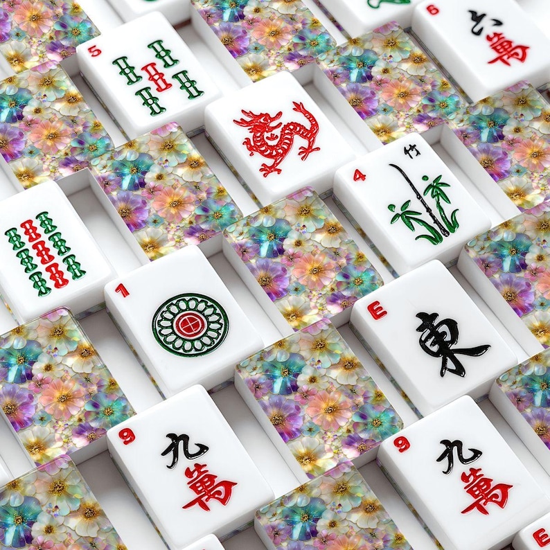 Floral American Mahjong Tiles – Acrylic Game Set with Vibrant Flower Designs image 4