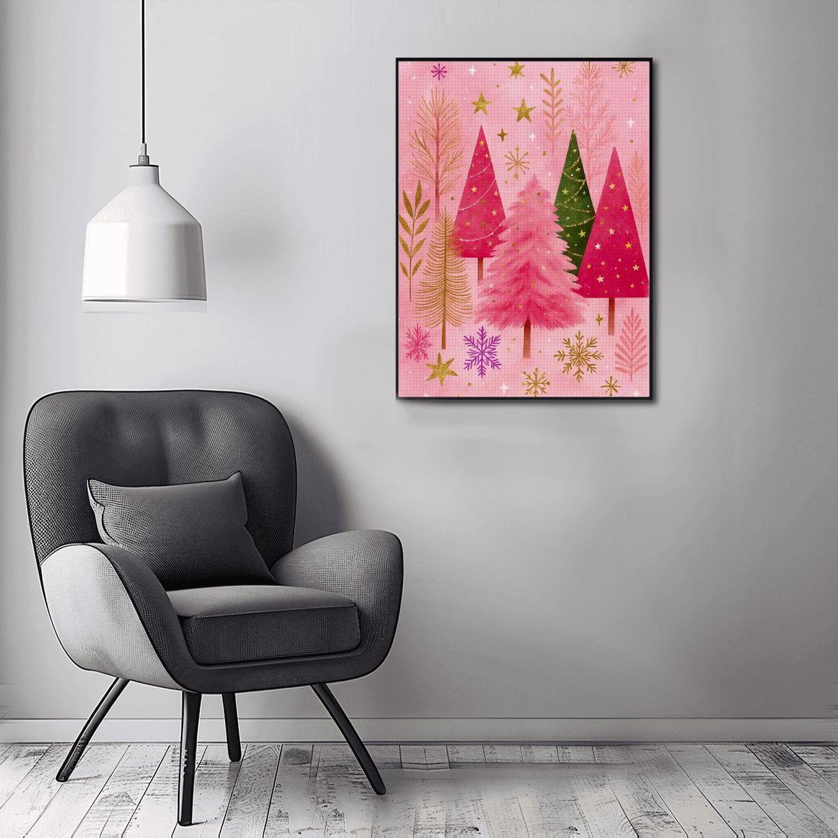 Pink DIY Christmas Diamond Painting Kit - Frameless Canvas Art for Holiday Decor - Thumbnail 7