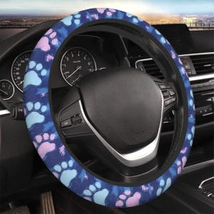 Adorable Paw Print Elastic Steering Wheel Cover - Thick, Durable Protection for Your Vehicle