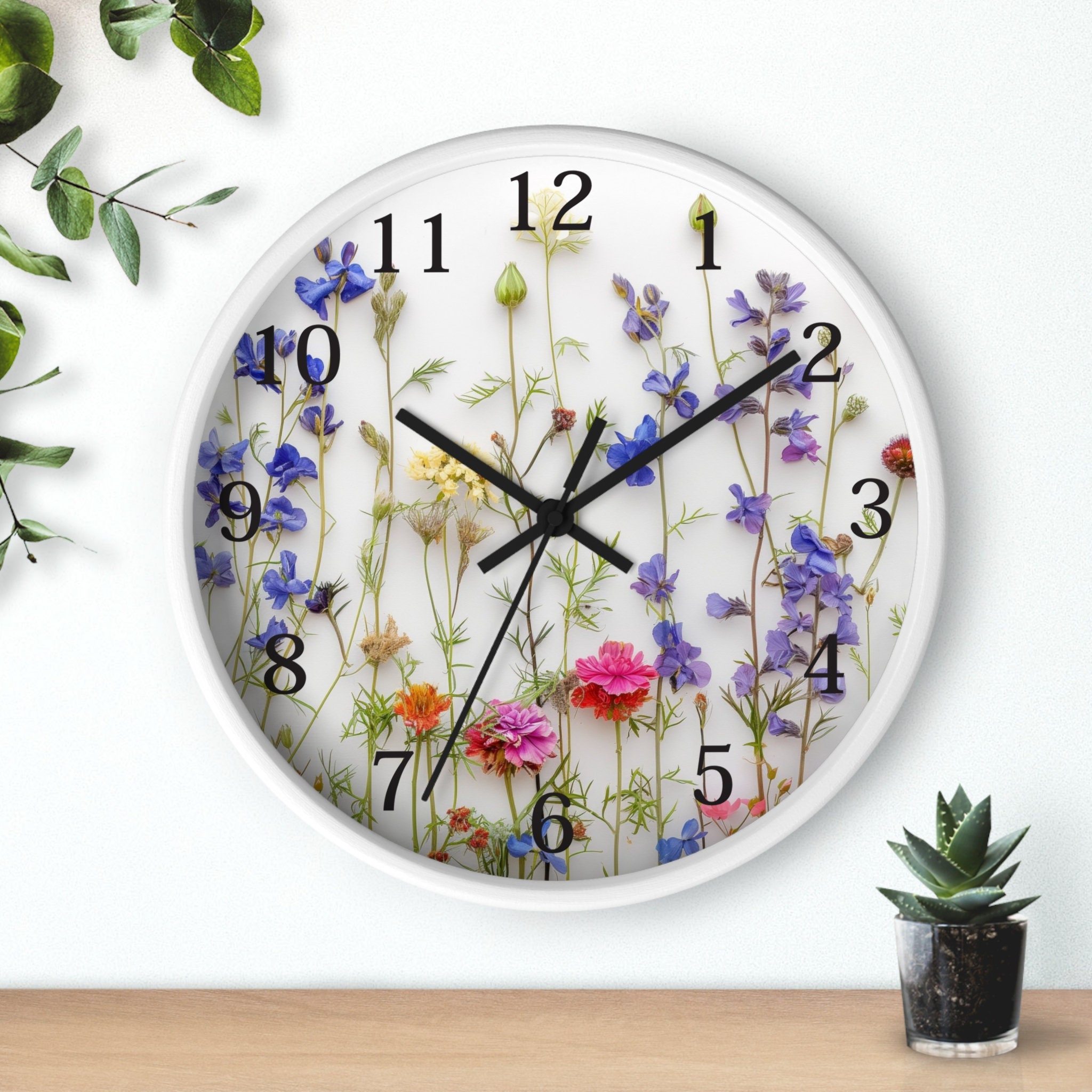 Floral Wall Clock: Botanical Print, Silent Timepiece - Thumbnail 4