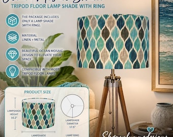 Ocean Lamp Shade, Tripod Floor with Mosaic Design