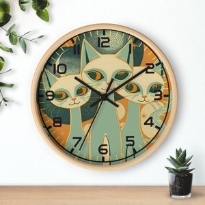 Cat Wall Clock, Retro Cat Clock, Mid-Century Clock, Cool Wall Clock, Gift Giving Idea, Host Gift
