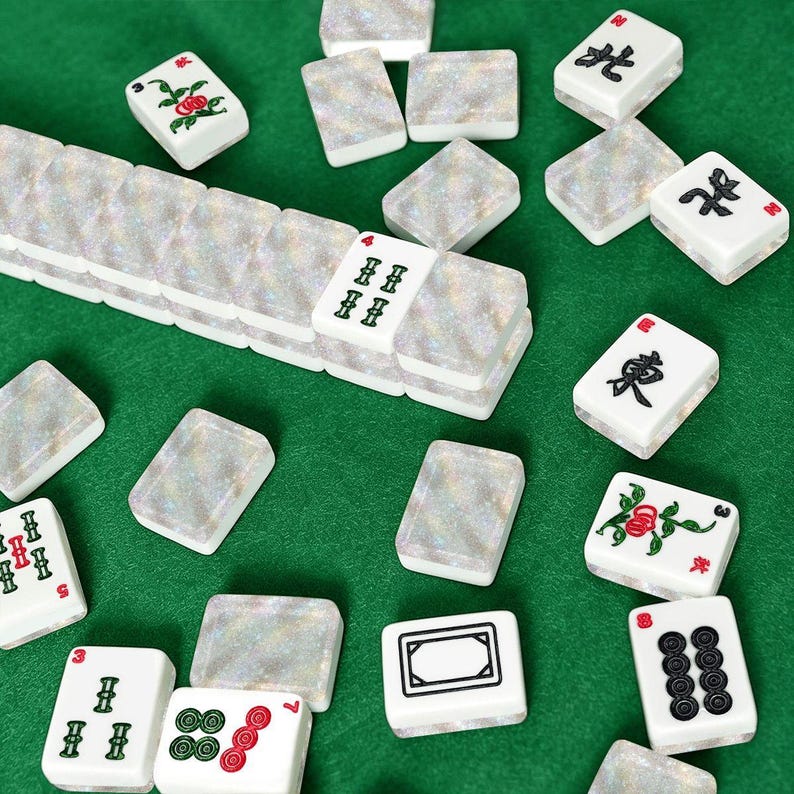 Glitter American Mahjong Tiles - Sparkly White Game Set Pieces Board Gaming Accessories immagine 3