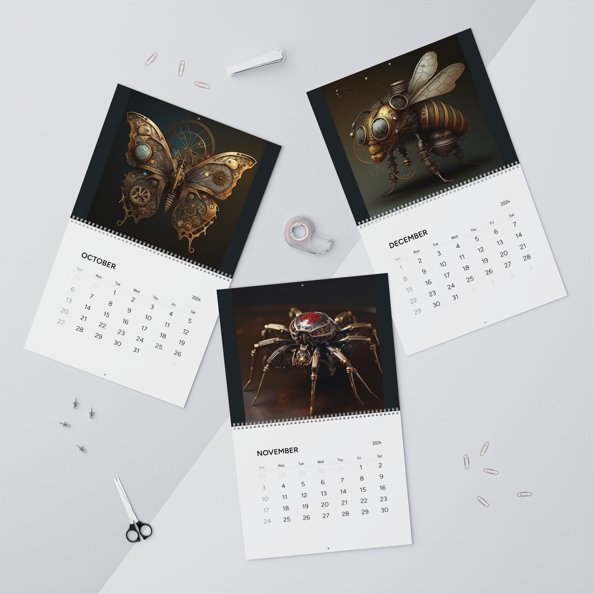 Steampunk Calendar, Steampunk Bug Calendar, Steampunk Insect Calendar