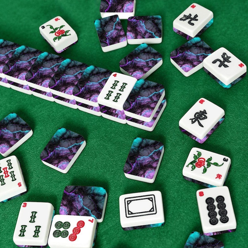 Juego de fichas de mahjong americano de mármol neón / Colección de juego de acrílico brillante de 166 piezas imagen 3