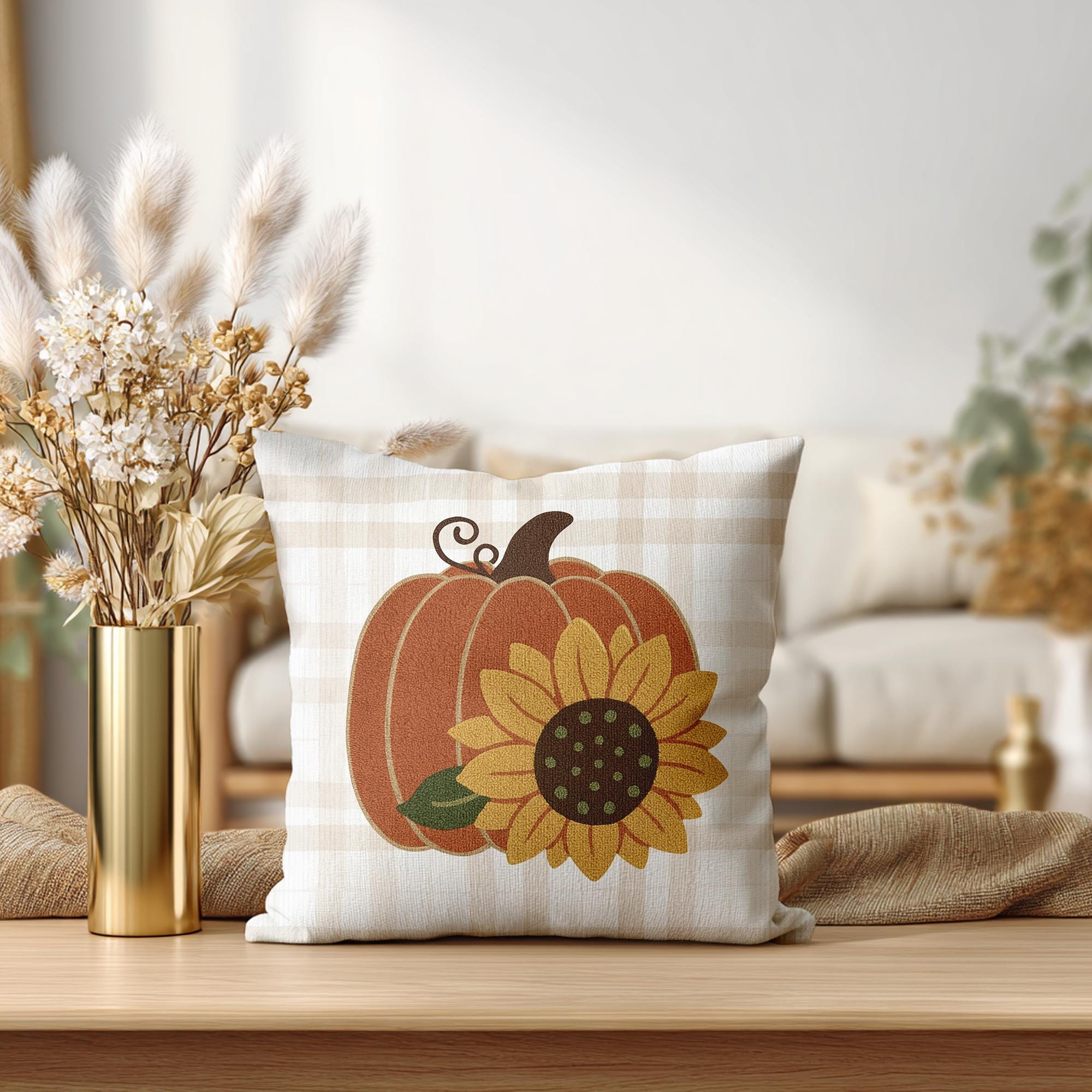 Autumn Square Pillowcase: Pumpkin & Sunflower Farmhouse Decor, Cozy Fall Accent, Thanksgiving Gift