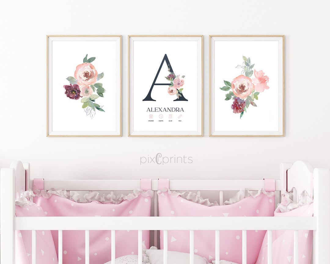 Custom Initial Print, Name Printable, Personalized Nursery Wall Art ...