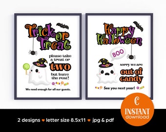 Set of 2, Halloween Take a Treat & Out of Candy Signs Printable, Halloween Candy Sign, Halloween Printable, Out of Candy Sign, Download