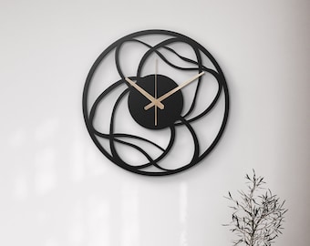 Black Abstract Metal Wall Clock, Modern Minimalist Decor