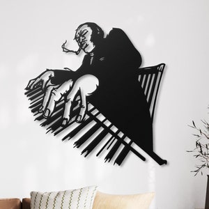 Jazz Pianist with Cigar Metal Wall Art, Unique Music Wall Decor, Pianist Gift, Metal Art for Living Room, Office or Studios