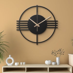 Minimalist Metal Wall Clock, Modern Line Art Design, Silent, Oversize