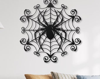 Tarantula Spider Web Metal Wall Art, Gothic Halloween Decor
