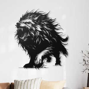 Wild Wolf Metal Wall Art, Alpha Wolf Wall Decor, Black Wolf Metal Hanging, Mountain Cabin Wall Art, Rustic Chalet Decor, Wildlife Home Decor