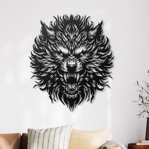 Fierce Wolf Metal Wall Art, Wild Animal Wall Decor, Rustic Animal Gift Idea for Living Room Office or Man Cave