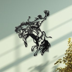 Wandbild aus Metall mit Cowboy-Rodeo-Pferd, rustikale Western-Ranch-Dekoration