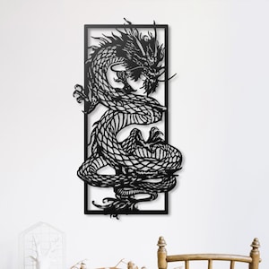Japanese Dragon Metal Wall Art, Fantasy Dragon Game Room Decor, Man Cave Mythical Creature, Oriental Style Large Metal Art, Ancient Dragon
