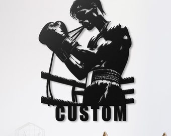 Boxing Metal Wall Art, Custom Gym Decor, Man Cave Sports Wall Art, Personalized Fighter Gift, Fitness Room Metal Art, Son Birthday Gift