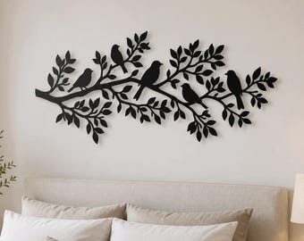 Birds on Branch Metal Wall Art Decor, Metal Bird Silhouette Sculpture Nature Inspired Living Room Wall Hanging Interior Home Decoration ,