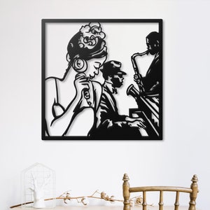 Jazz Music Metal Wall Art, Woman Singer and Jazz Band Decor, Modern Musician Home Decor, Unique Jazz Club Wall Hanging, Gift for Music Lover