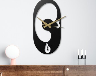 Orologio da parete moderno asimmetrico in metallo, orologio geometrico astratto unico, grande orologio silenzioso minimalista, regalo per la nuova casa,