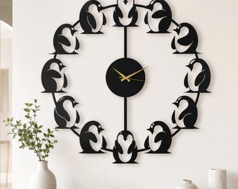 Penguin Wall Clock, Animal Wall Clock, Kids Wall Clock, Nursery Wall Decor, Penguin Wall Art, Silent Movement, Penguin Lover Gift