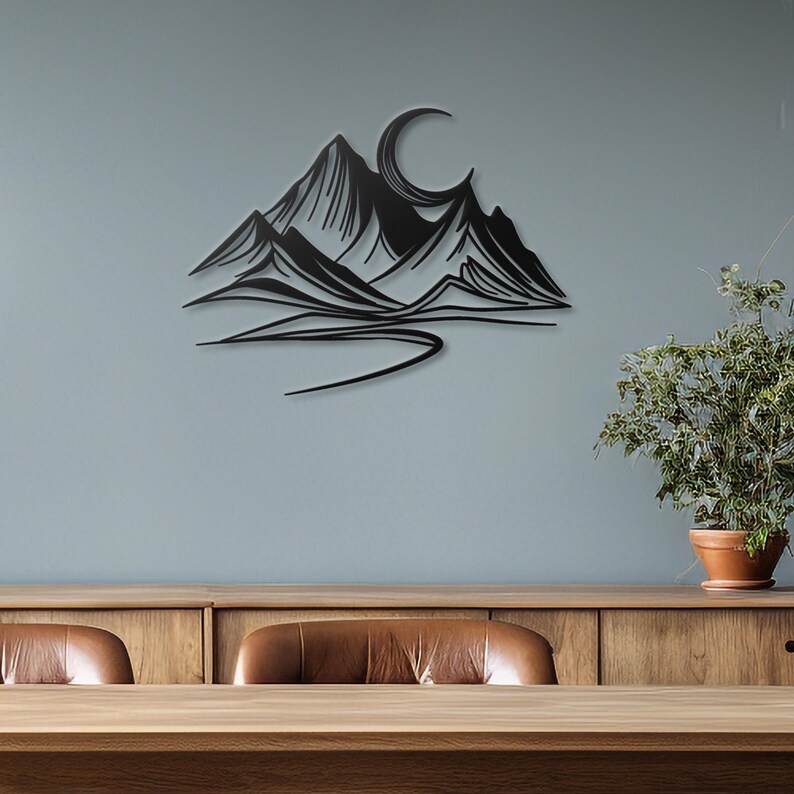 Mountain Moon Metal Wall Art | Rustic Landscape Decor , - Etsy