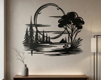 Moonlit Forest Metal Wall Art | Rustic Cabin Decor