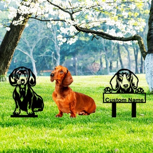 Teckels hond aangepast portret voor buitendecor, metalen tuinornament, sympathiecadeau voor verlies van hond, gepersonaliseerd herdenkingscadeau
