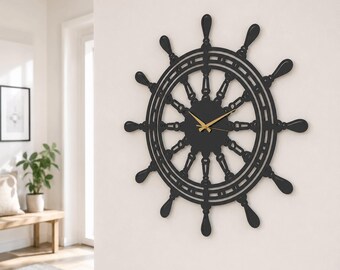 Ship Wheel Clock, Nautical Wall Clock, Captain Wheel Decor, Coastal Beach House Decor, Marine Boat Wheel, Ship Helm Clock, Nautical Gift