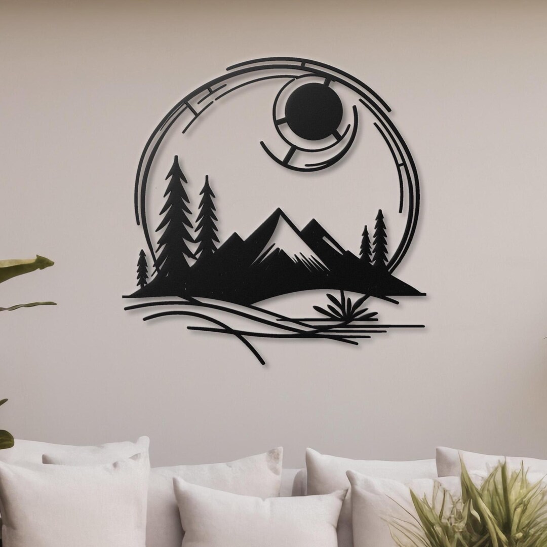 Mountain Forest Metal Wall Art, Rustic Nature Scene, Cabin Decor - Etsy
